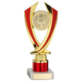 GOLD/RED 'DIAMOND' HOLDER ASSEMBLED ON MARBLE (2" CEN/1" TUBE) - 7.75in